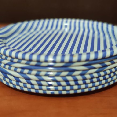 Mid-Century Metal Coaster Set of 8, Blue and White, 1960s