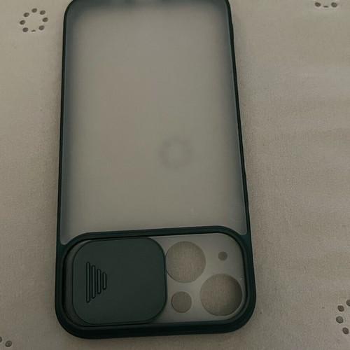 iPhone 13 / 14 phone case used, transparent with green border
