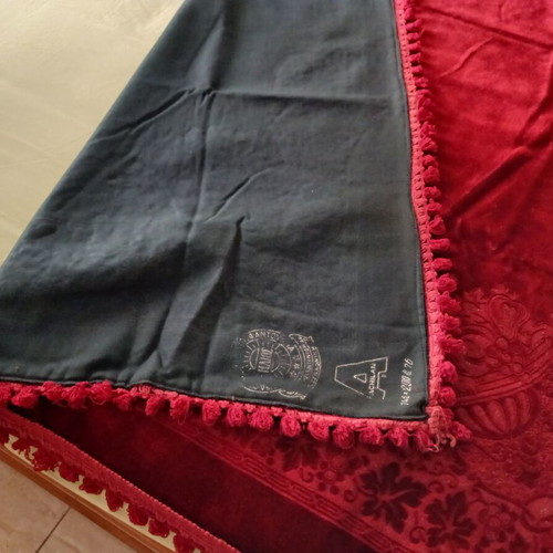 Vintage velvet narrow rectangular tablecloth, burgundy, embossed corners