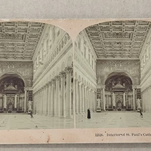 Vintage stereoscopic photo used, Interior of St. Paul's Cathedral, Rome, 1897