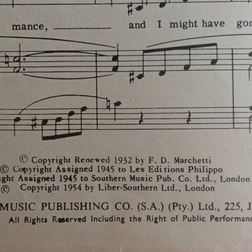 Fascination vintage 1945 piano sheet music like new, English