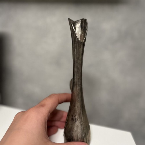 Vintage silver-plated metal mini swan vase