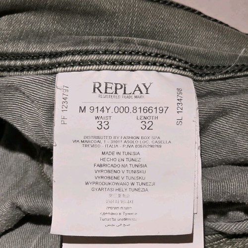 Replay Anbass Hyperflex τζιν ανοιχτό γκρι/πράσινο μέγεθος 33/32 σαν καινούργιο