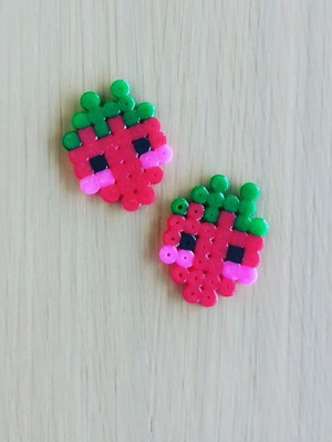Handmade pyssla magnets new, strawberries design
