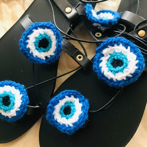 Boho handmade sandals with knitted eyes new, size 37
