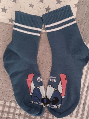 Тънки чорапи Stitch размер 40-43 унисекс нови, сини и бели