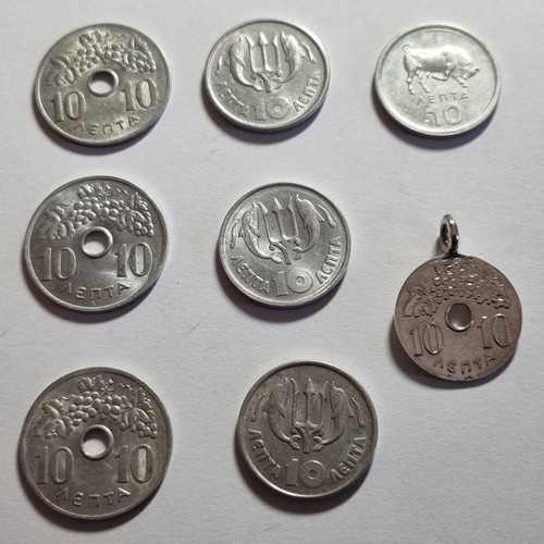 10 Drachma Coins 10 Lepta used, set of 7 pieces