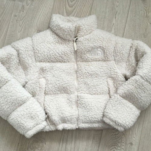 The North Face Nuptse Cropped High Pile Down Jacket used, cream, size S