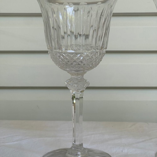 Saint Louis crystal glass set of 9 used, antique Art Deco 1928