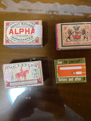 Vintage matchbox collection used, 4 international pieces