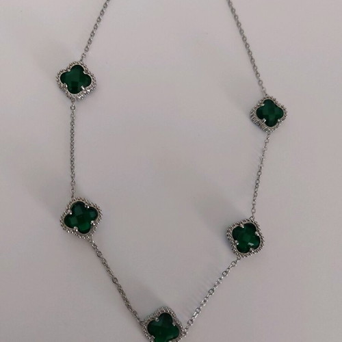 Necklace new, stainless steel, green and silver