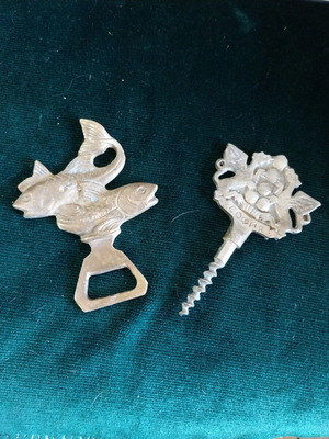 Brass bottle openers used, set of 2 vintage pieces
