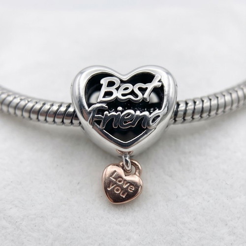 Charm Heart Best Friend silver S925 with pink gold plating new