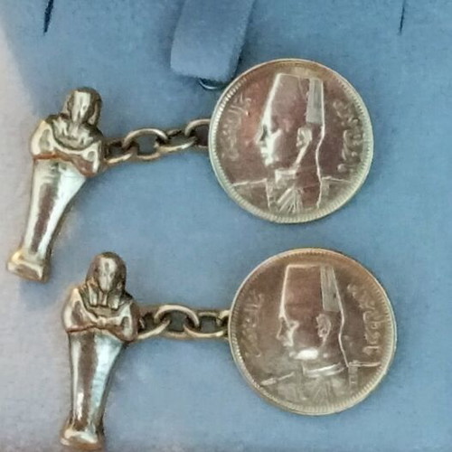 Cufflinks with Egyptian 2 Piastres 1937 Coin, silver 925, used