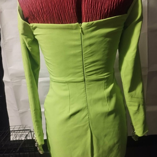 Evening dress by Irene Angelopoulos crepe with Swarovski embroidery, size XS-S, green, new