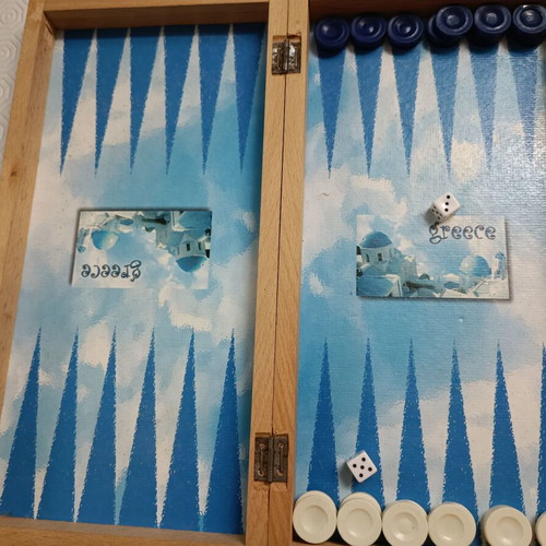 Travel backgammon like new, magnetic wooden with Santorini photo