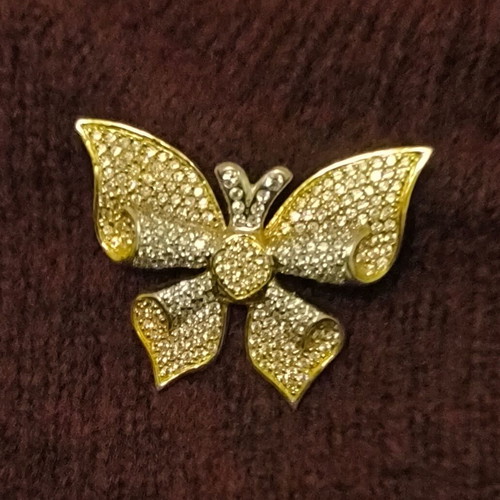 Collectible Gold Butterfly Brooch New from Yellow and White Gold 585