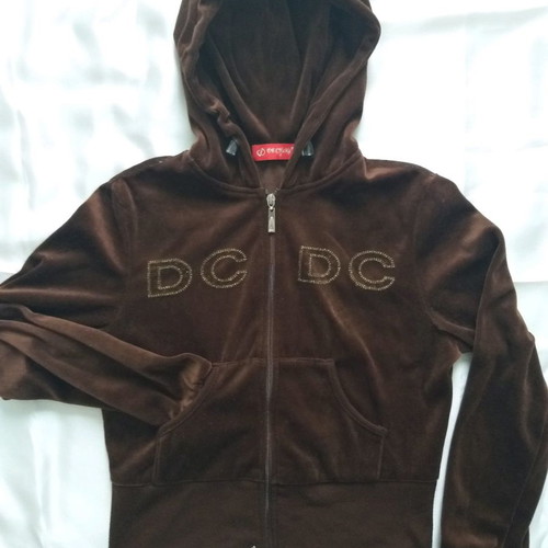 Hooded sweatshirt jacket used, brown velvety texture, size S