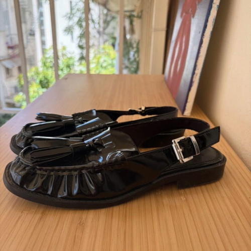 Bershka moccasins with tassels and adjustable strap, black, size 36