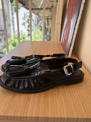 Bershka moccasins with tassels and adjustable strap, black, size 36