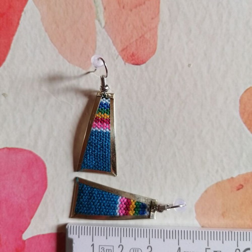 Handmade earrings new alpaca metal with colorful woven wool