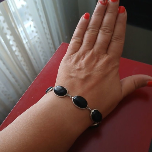 Silver 925 bracelet with obsidian for many sizes like new