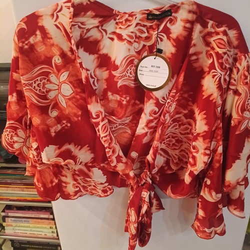 Women's bustier blouse, white and orange, one size