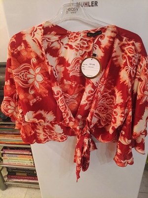Women's bustier blouse, white and orange, one size