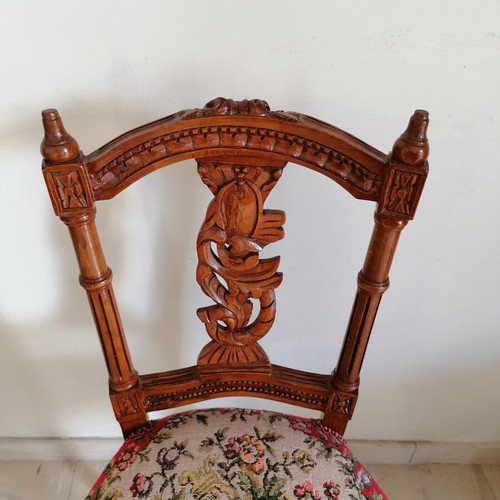 Carved chairs like new, set of 2 with embroidered upholstery