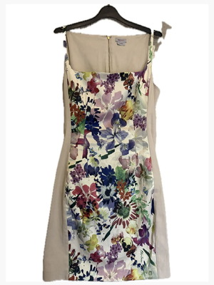 Floral dress straight cut new, size M/L, beige multicolor