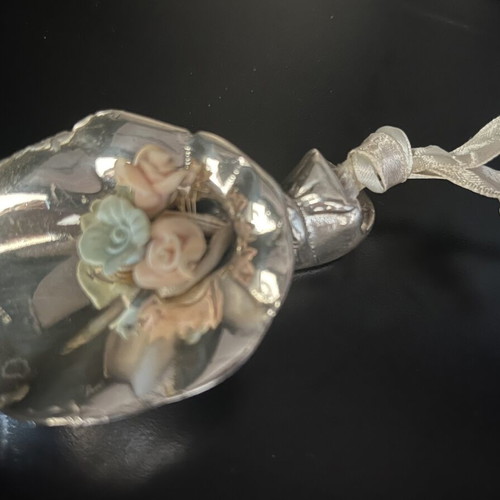 Vintage Italian Silver 999 Bonbonniere used, porcelain decoration
