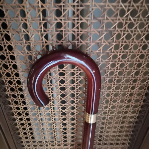 Triantafyllia Walking Cane with Round Handle and Metal Decorative Ring, like new