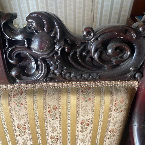 Vintage sofa with 2 chairs used, carved wood and casters