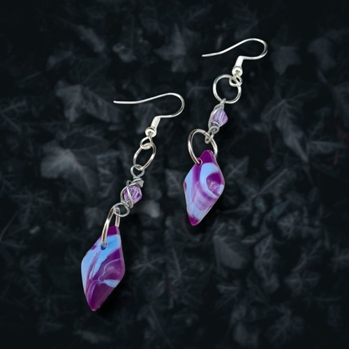 Diamond Earrings Purple-Blue New, Handmade, Hypoallergenic, Recycled