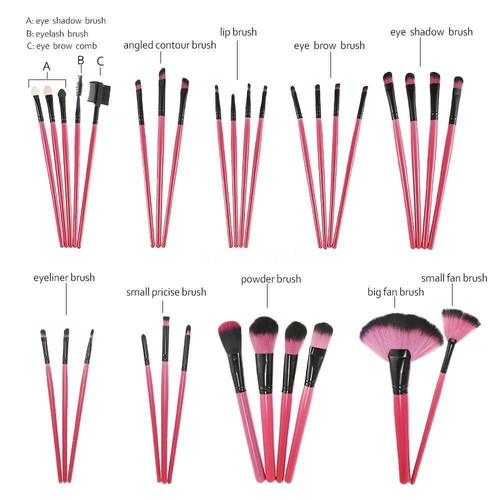 Professional Makeup Brush Set 24 Pieces with Carrying Case, Fuchsia Black