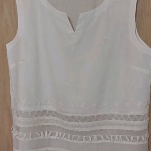 Linen blouse like new, white, thin with tulle transparent designs, 4XL