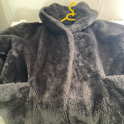 Eco fur coat with hood, anthracite color, like new
