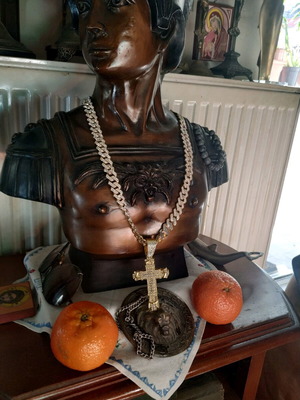 Cross gold plated 22 carat with 400 zircon stones and chain new