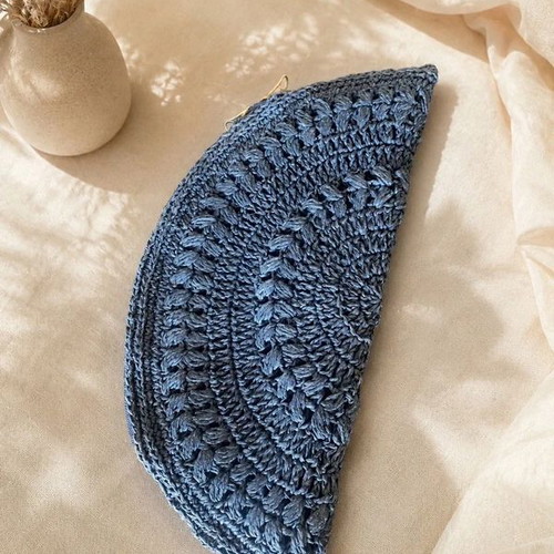 Handmade crochet bag, blue, with inner lining and silver zipper