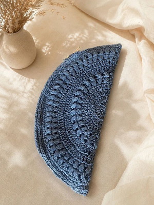 Handmade crochet bag, blue, with inner lining and silver zipper