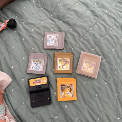 Game Boy Colour light green used with Pokemon Silver, Gold, Yellow cartridges