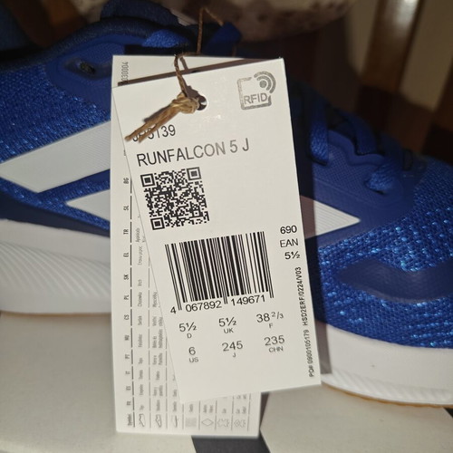 Adidas Runfalcon Athletic Shoes New, Royal Blue and Cloud White, Size 38.5