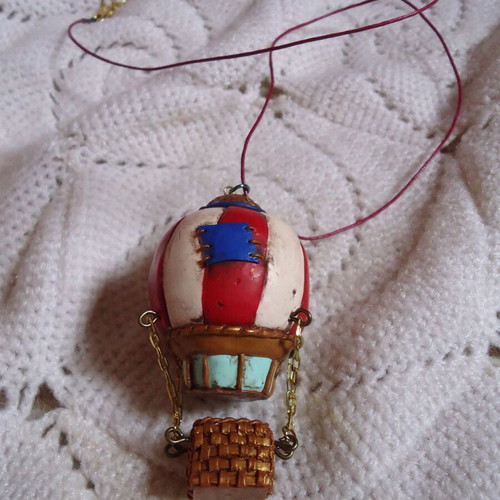 Hot air balloon pendant multicolored made to order from polymer clay