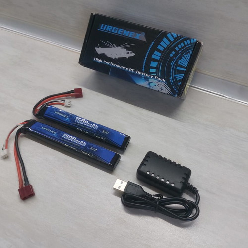 Urgentex Li-Po Battery Pack 7.4V 2S 1500mAh 35C with Dual USB Charger new