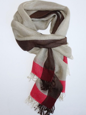 Tod's long scarf wrap new, linen silk, beige red brown