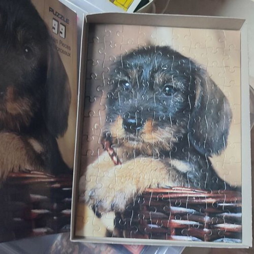 Vintage Wild Horse puzzle 99 pieces with Dachshund puppy