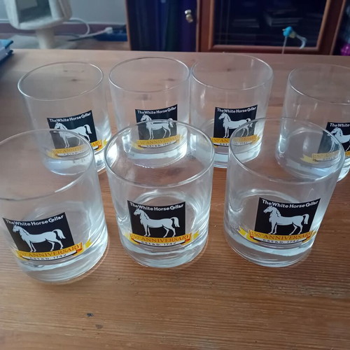White Horse whiskey glasses new, tumbler style
