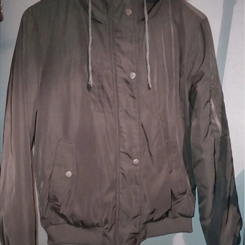 Pink Woman jacket used, khaki with orange lining and removable fur hood