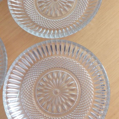 Vintage glass dessert plates used, set of 5