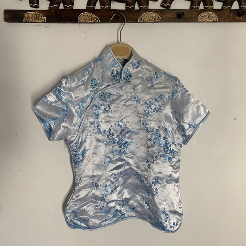 Cheongsam satin blouse turquoise size M like new